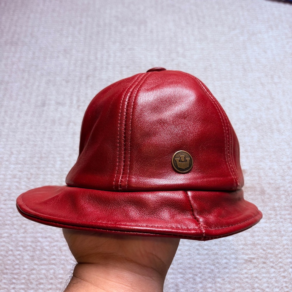 Goorin Bros L‎ Red Nappa Lambskin Leather Bucket Hat Made in USA